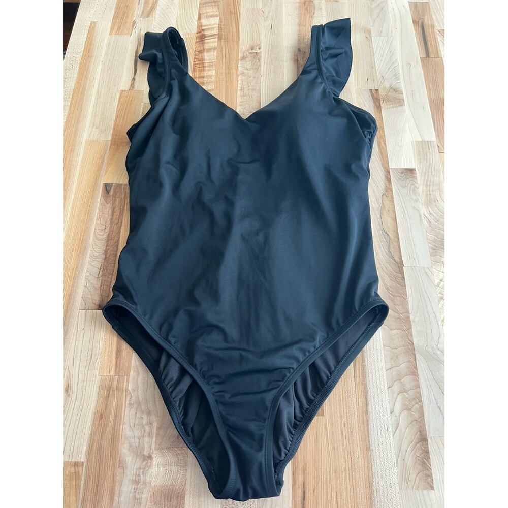 Women's One Piece Swimsuit Ruffle Straps Sweetheart Neckline Classic Black XL